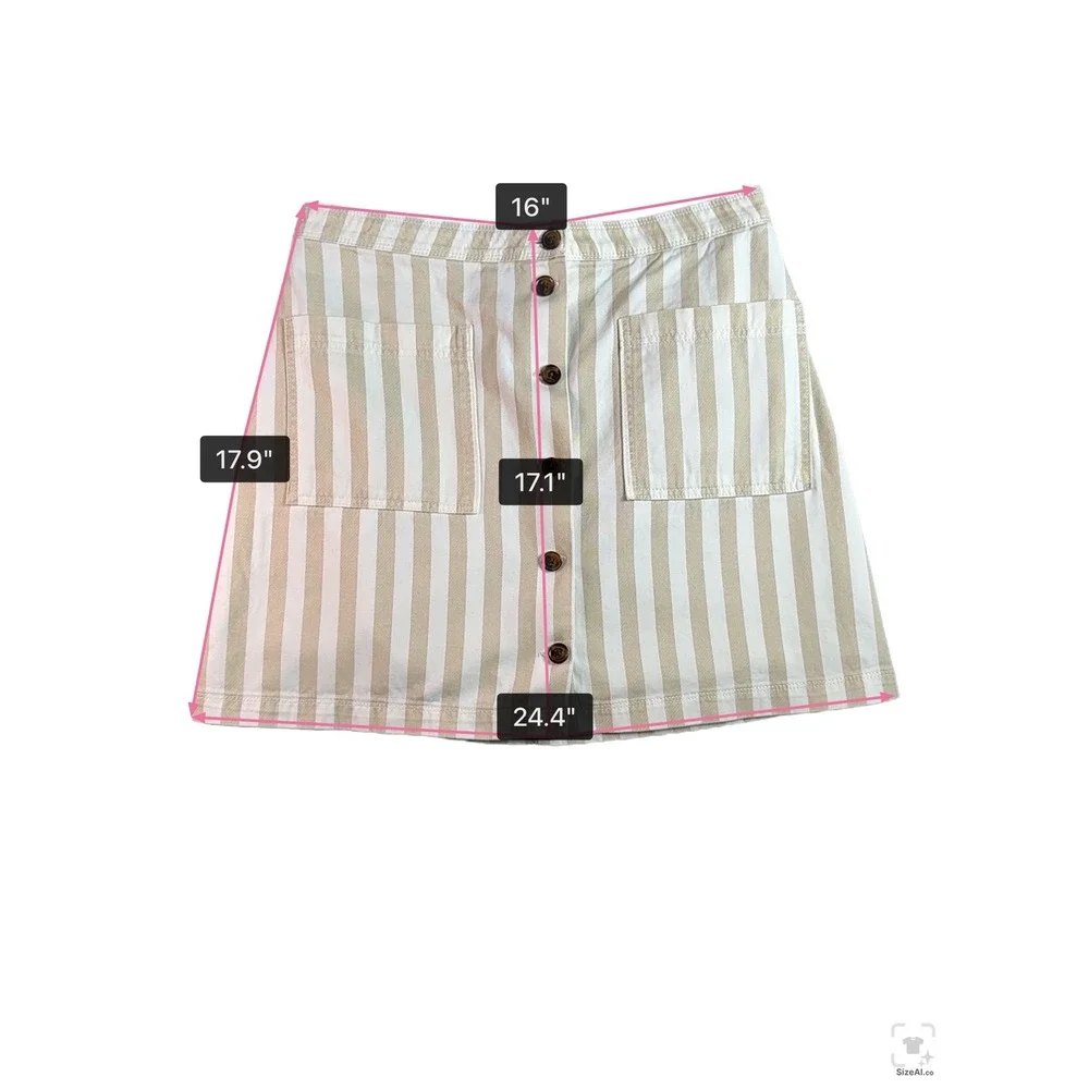Women Old Navy A-Line Mini Skirt | Size 12 | Khaki Stripe‎ Button Front Cotton